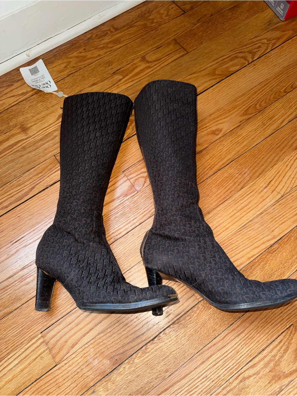 Dior Black Monogram Knee-High Heel Boots